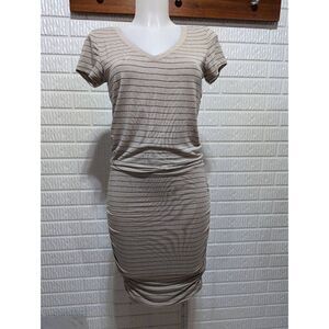 Prana Women's Tan & Black Striped V-Neck Short-Sleeve T-Shirt Dress Size XS